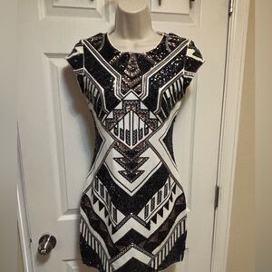 Express Black and White Sequin Geometric Bodycon Dress